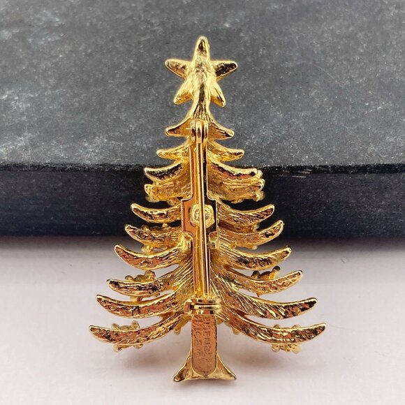 EISENBERG ICE Vintage gold tone metal and rhinestone Christmas tree brooch pin - Picture 8 of 8